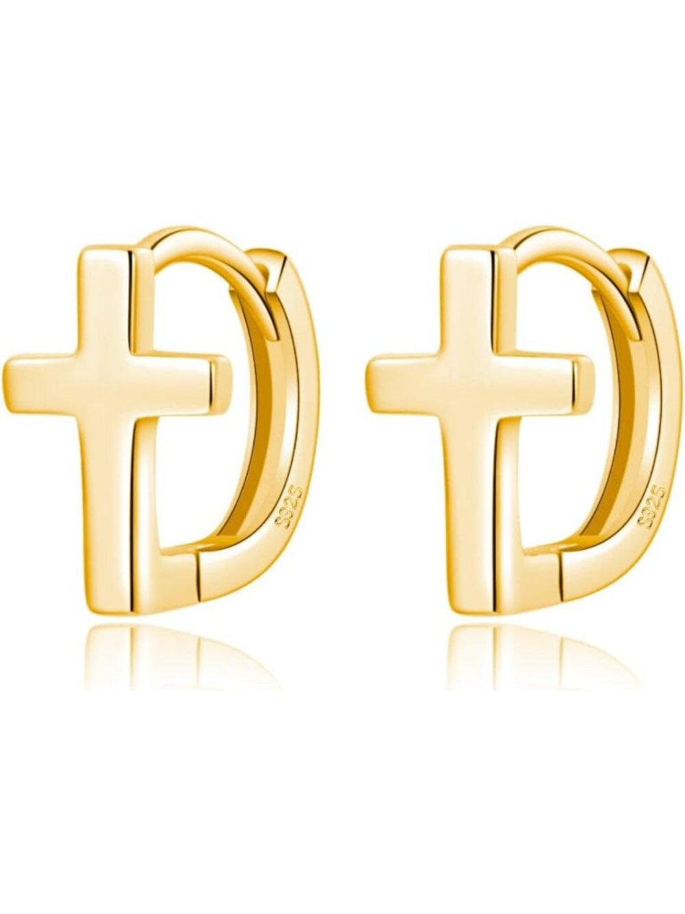 Solid 925 Sterling Silver Cross Hoop Earrings for Women & Teens - Small Huggie